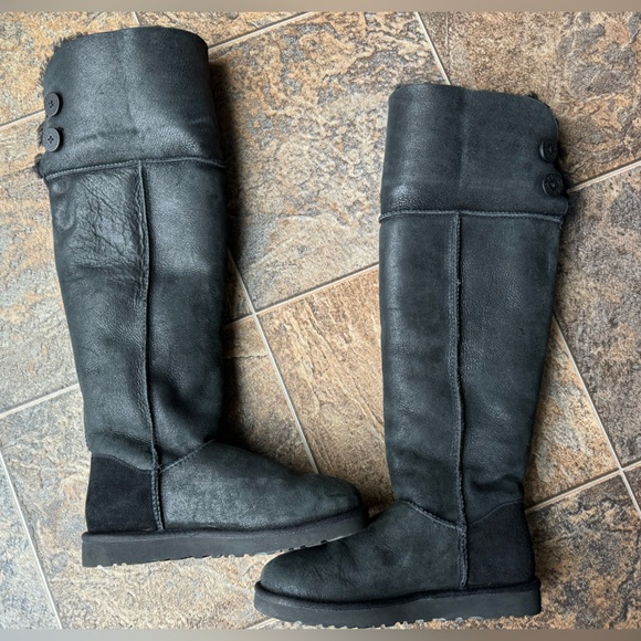 UGG Over the Knee Bailey Button Bomber Boots- Black, Women’s Size 8 - Picture 4 of 7
